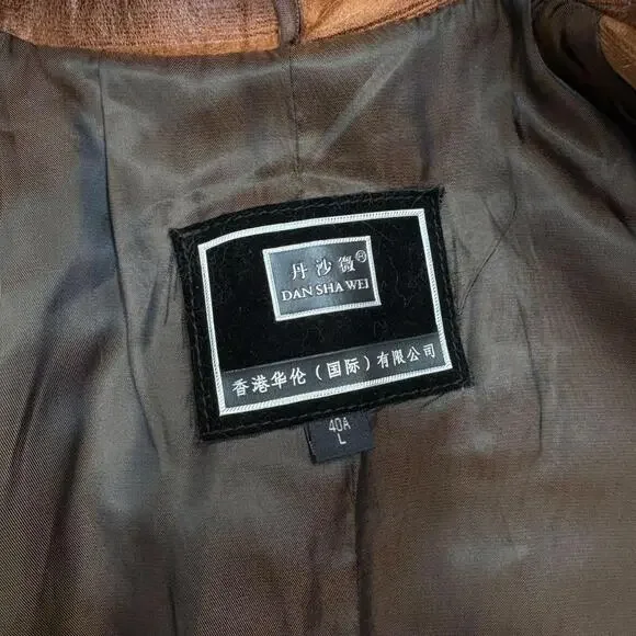 Vintage Y2K Cognac Leather & Fox Fur Statement Coat - Picture 3 of 4